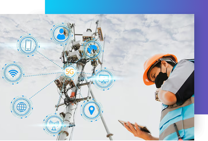 Worker by 5G tower