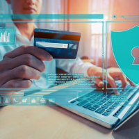 Banking Person using credit card online securelyFraud Prevention Person using credit card online securely