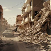 Destroyed urban street scene Destroyed urban street scene