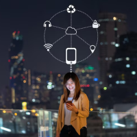 Woman with phone connections Woman with phone connections
