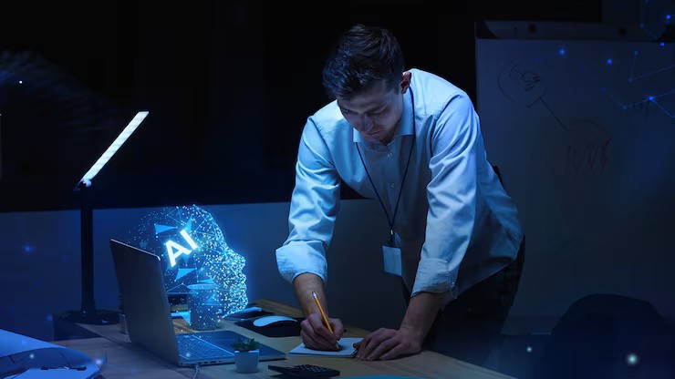 person using laptop using ai